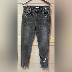 Vervet Washed Black High Waist Whiskering Distressed Jeans Size 32.